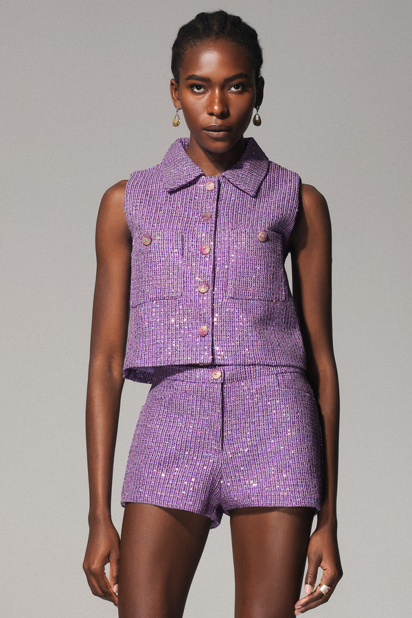 Nani Woven Vest Short Set - Purple