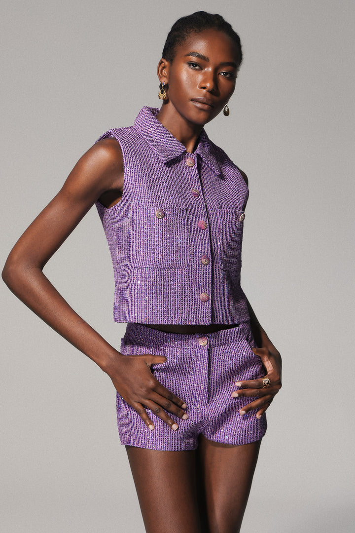 Nani Woven Vest Short Set - Purple