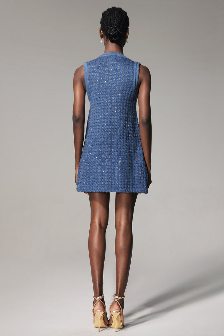 Kimivi Round Neck Sequin Tweed Mini Dress