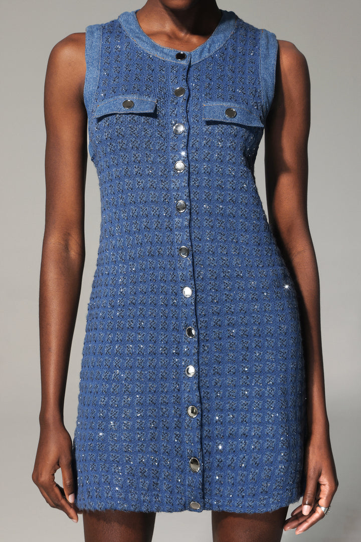 Kimivi Round Neck Sequin Tweed Mini Dress