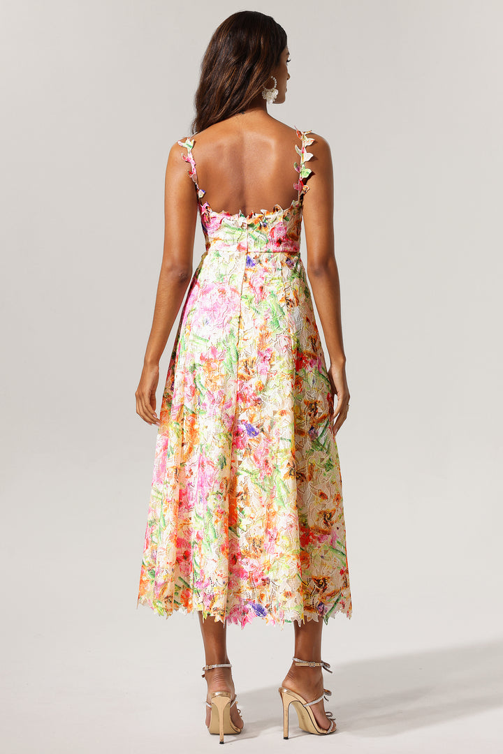 Renata Halter Floral Printed Lace Hollow Out Maxi Dress