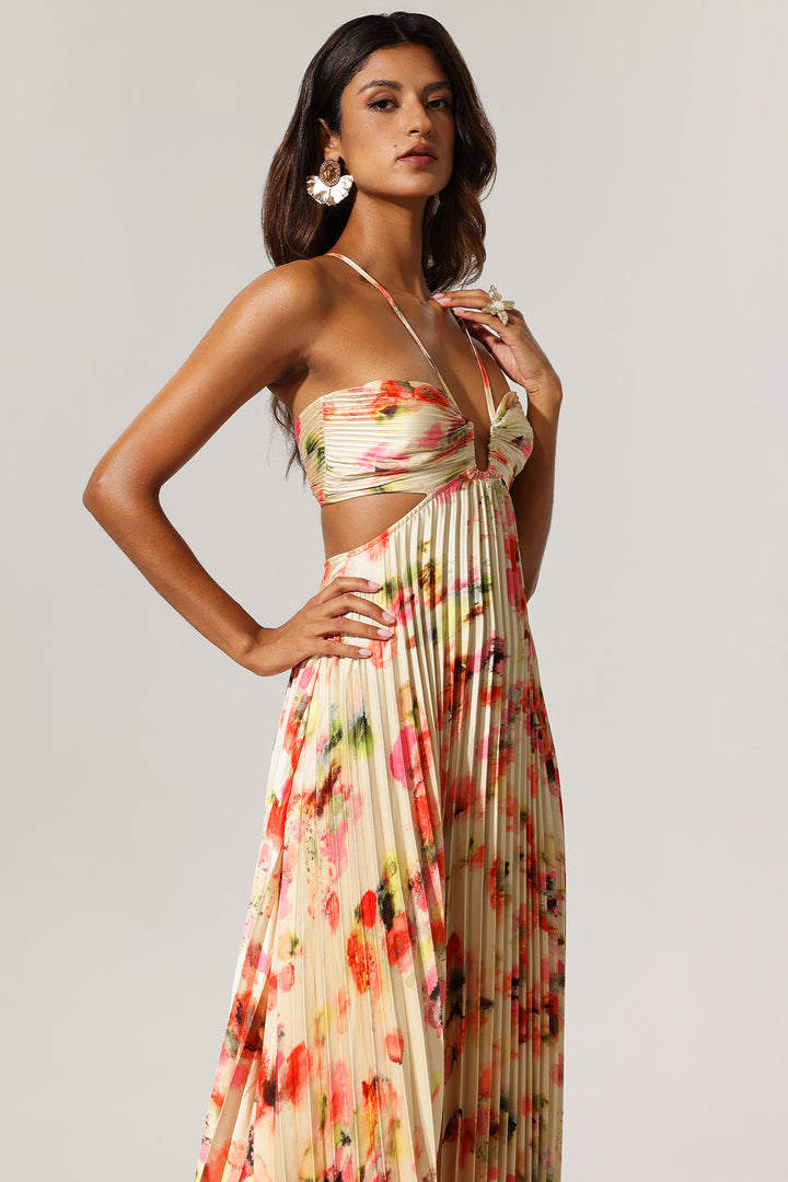 Huresa Halter Sleeveless V-Neck Hollow Out Maxi Dress