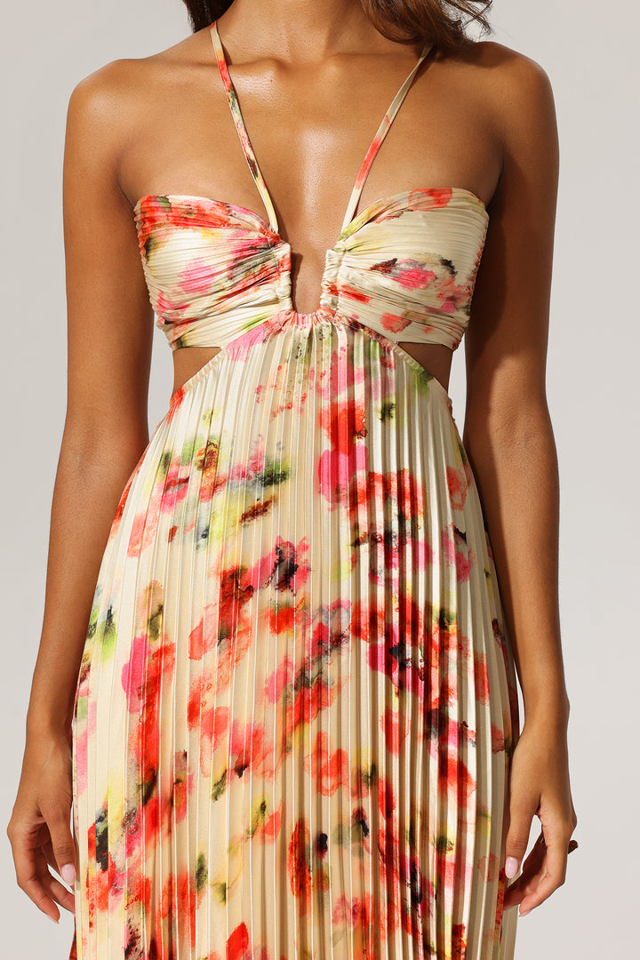 Huresa Halter Sleeveless V-Neck Hollow Out Maxi Dress