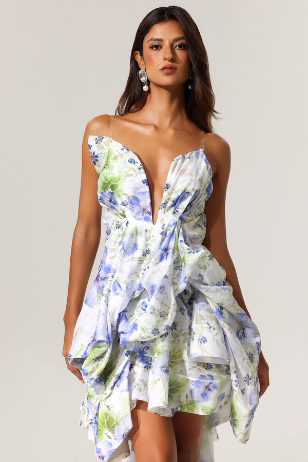 Wilma Sleeveless Floral Printed Asymmetric Mini Dress