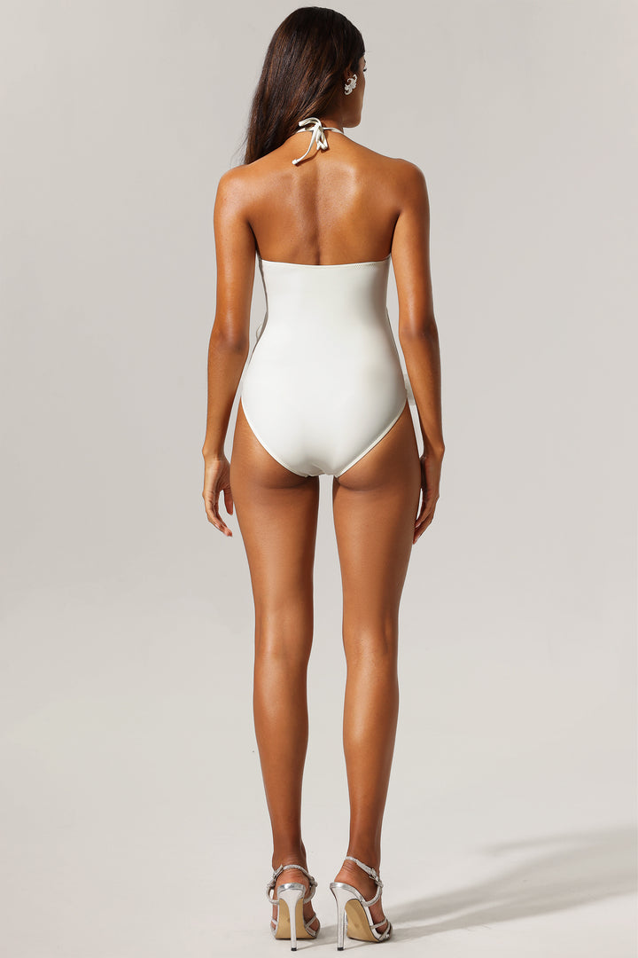 Pinky Hollow Out Sleeveless Flowers Mini Swimwear