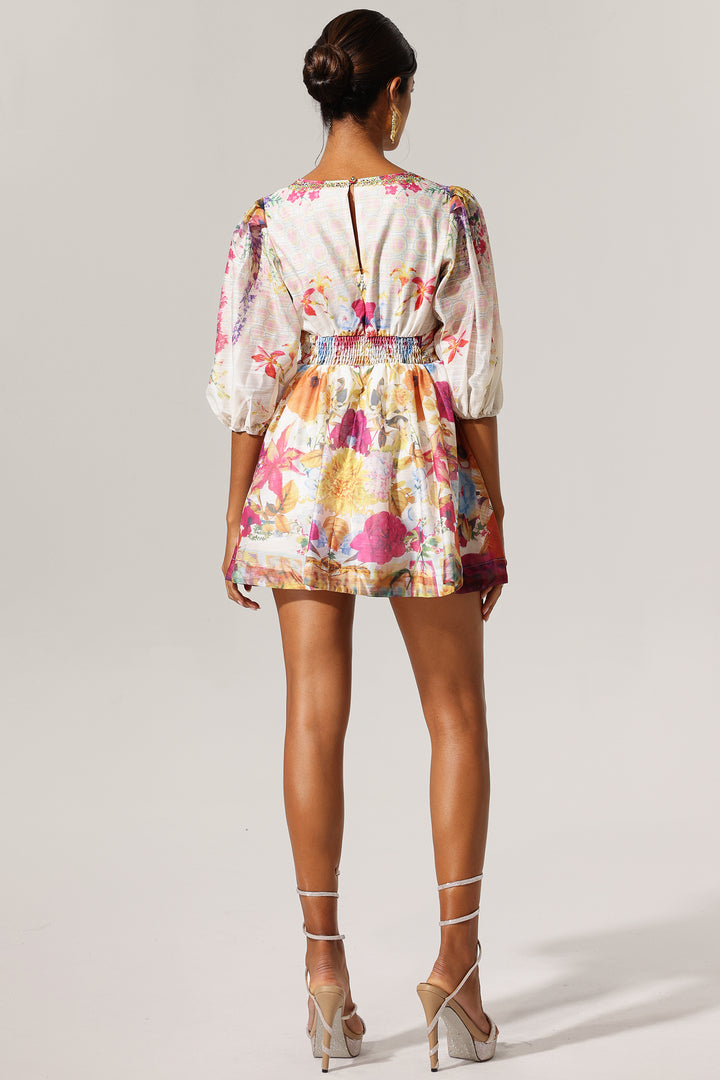 Kuller Floral Printed V-Neck Mini Dress