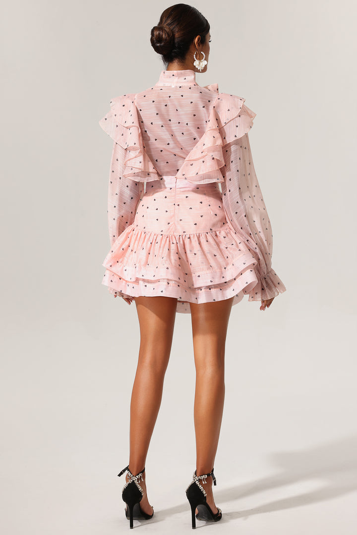 Sahara Rufflede Dot Printed Bowknot Top And Skirt Two-Piece Set