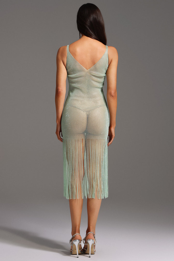 Evie Sleeveless V-Neck Diamond Tassels Maxi Dress
