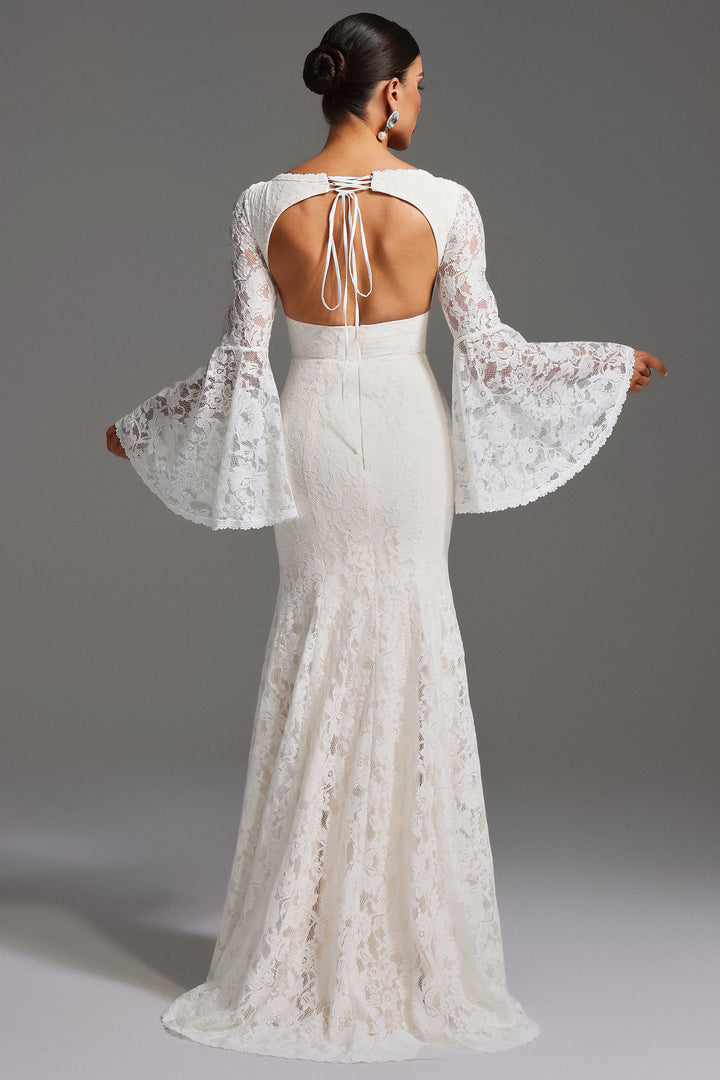 Izara V-Neck Long Sleeve Backless Lace Maxi Dress
