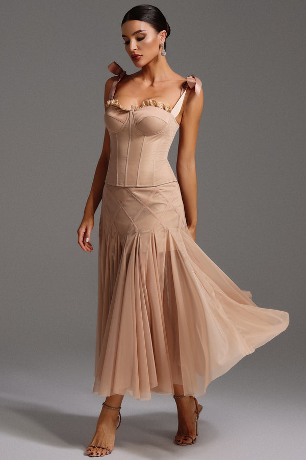Vinly Sleeveless Lacing  Corset Maxi Two-Piece Set