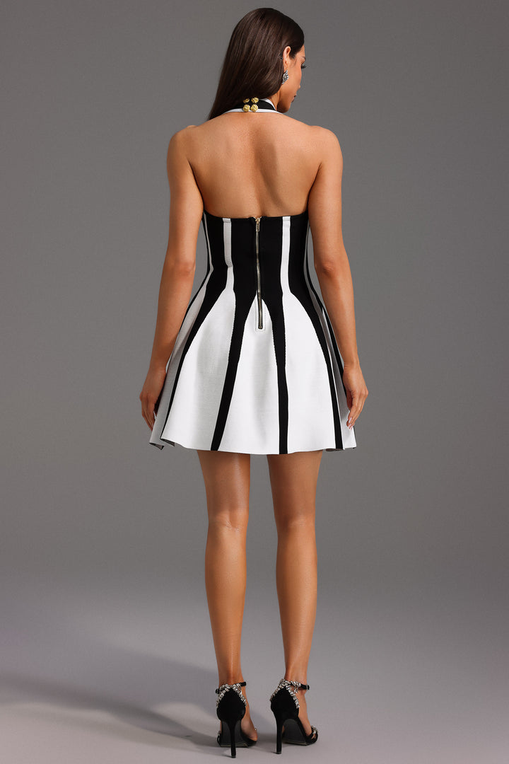 Eudora Halter Sleeveless Streak Bandage Mini Dress