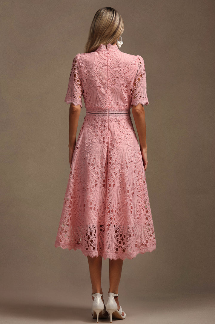 Lzada Short Sleeves Lace Hollow Out Midi Dress