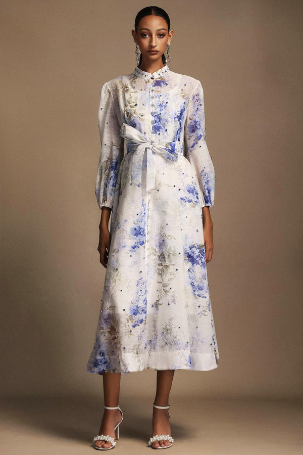 Ilsa Long Sleeves Floral Printed Diamond Midi Dress