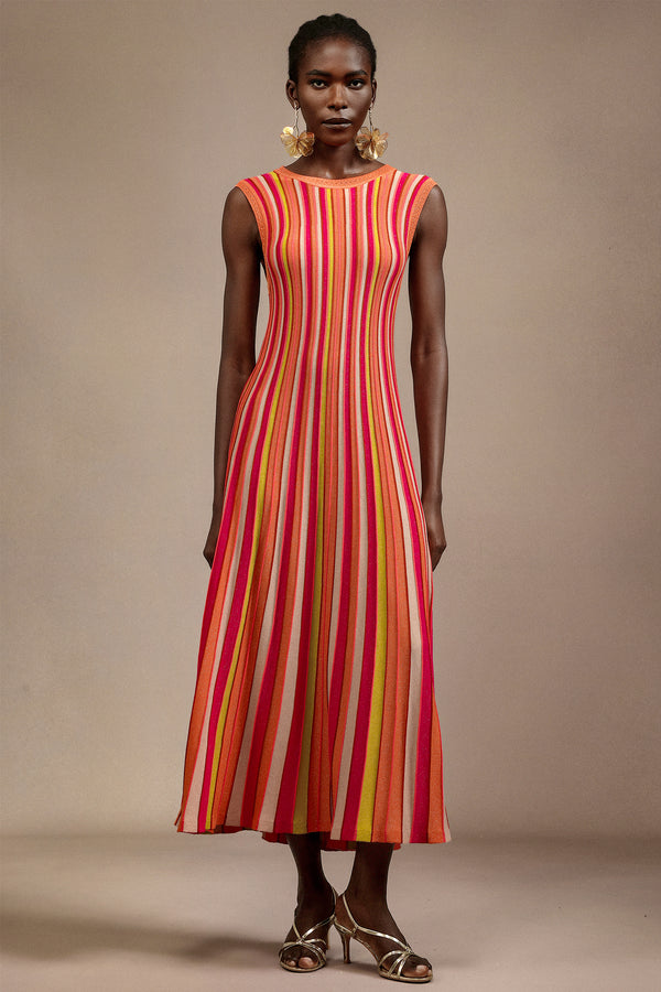 Noma Sleeveless Round Neck Candy Strip Maxi Dress