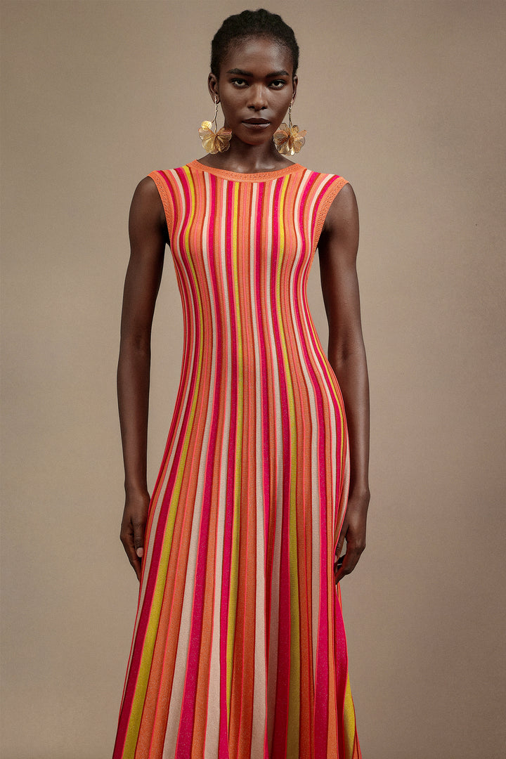 Noma Sleeveless Round Neck Candy Strip Maxi Dress