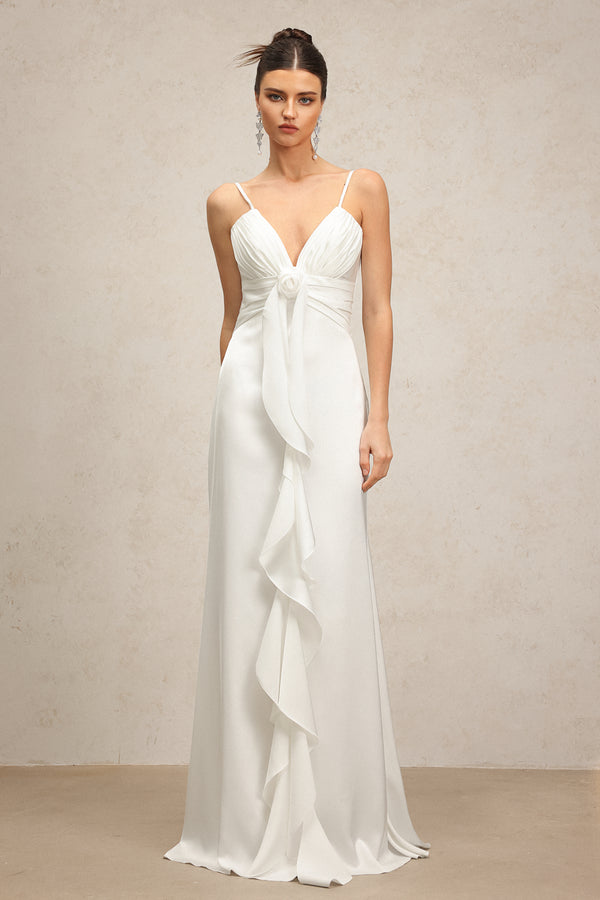 Yvonne Sleeveless V-Neck Flowers Flounce Maxi Dress