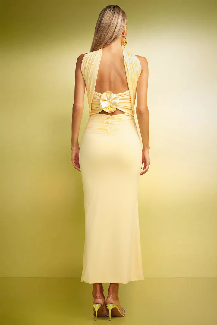 Kaxani Strapless Slim Flowers Backless Maxi Dress