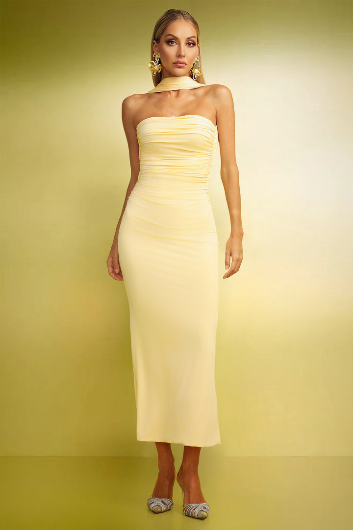 Kaxani Strapless Slim Flowers Backless Maxi Dress