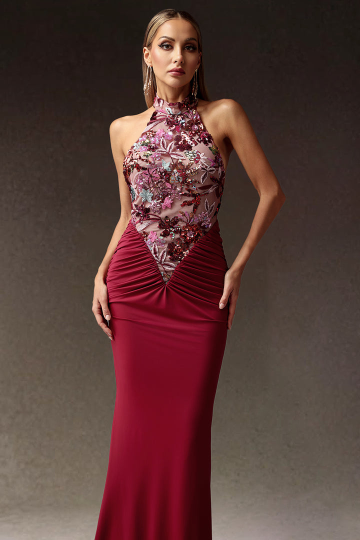 Elisabeth Flowers Sequins Slim Maxi Dress