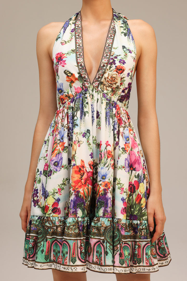 Emier V-neck Floral Printed Mini Dress