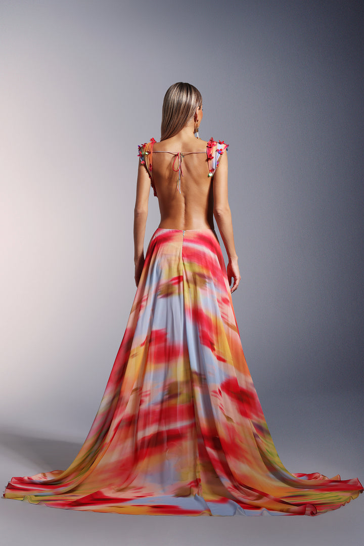 Dierea High Slit Sequins Deep-V Backless Maxi Dress
