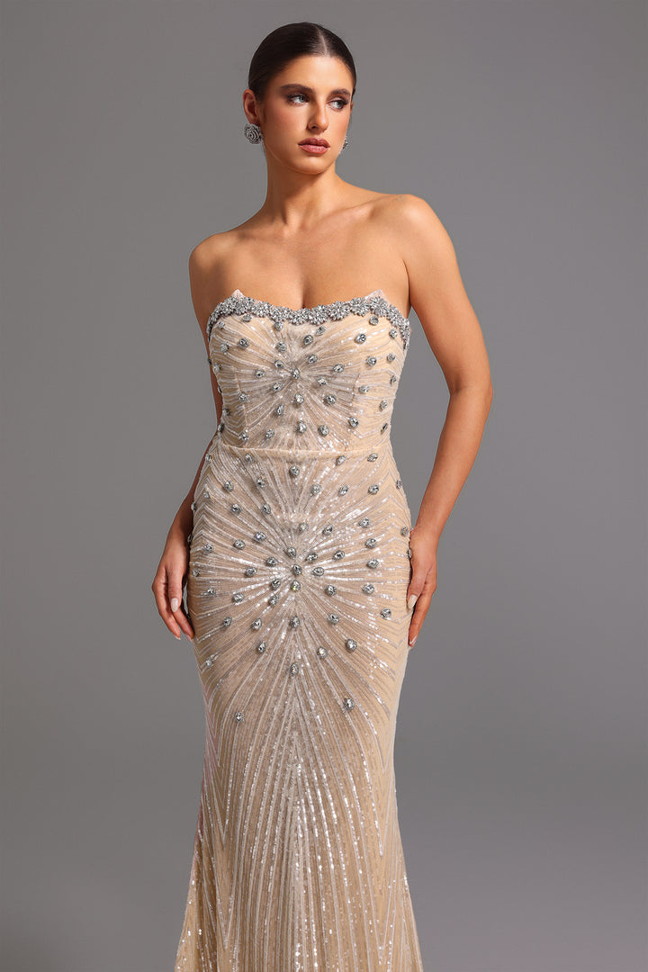Kori Strapless Diamond Sequins Maxi Dress