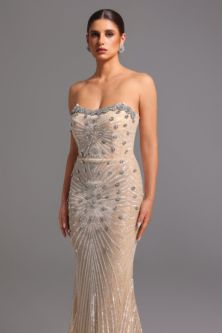 Kori Strapless Diamond Sequins Maxi Dress