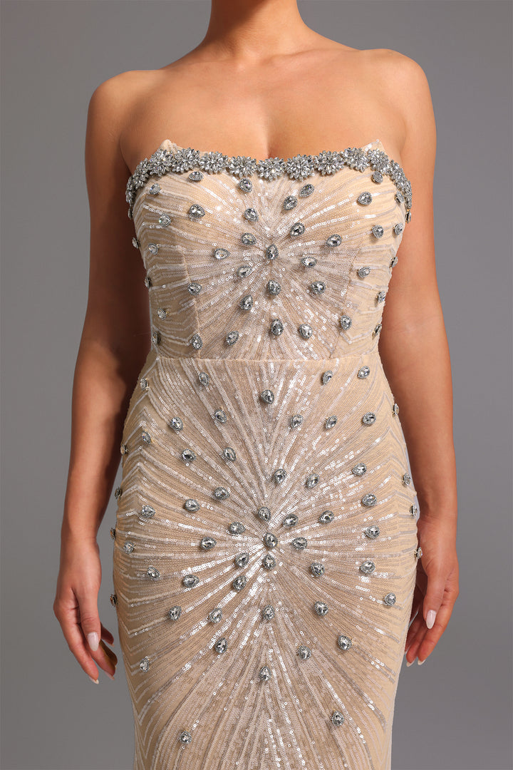 Kori Strapless Diamond Sequins Maxi Dress