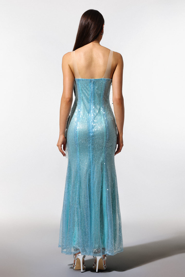 Kiwis Sleeveless Fish Tail Sequins Maxi Dress