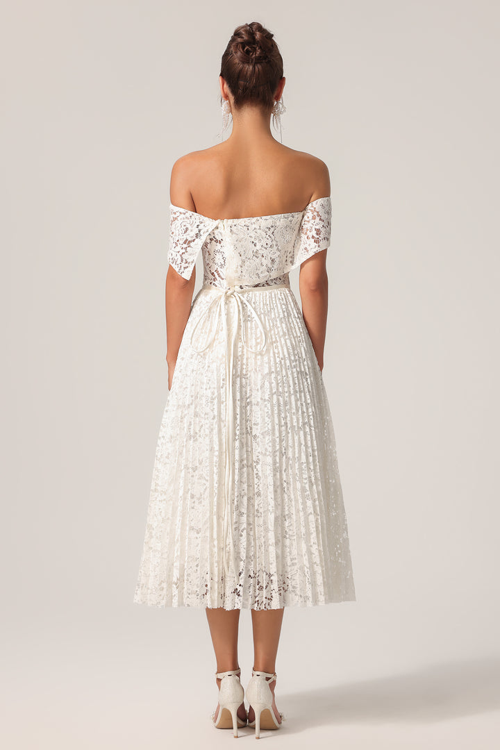 Sagako Off-The-Shoulder Folds Flowers Lace Maxi Dress