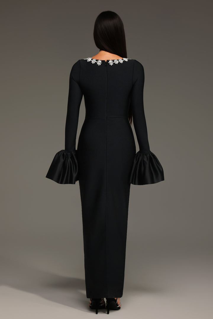 Rury Trumpet Sleeve Diamond Bandage Maxi Dress