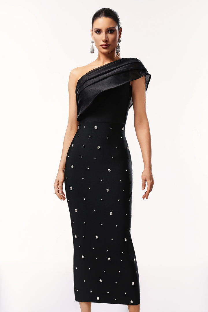 Ninon One Shoulder Sleeveless Diamond Bandage Maxi Dress