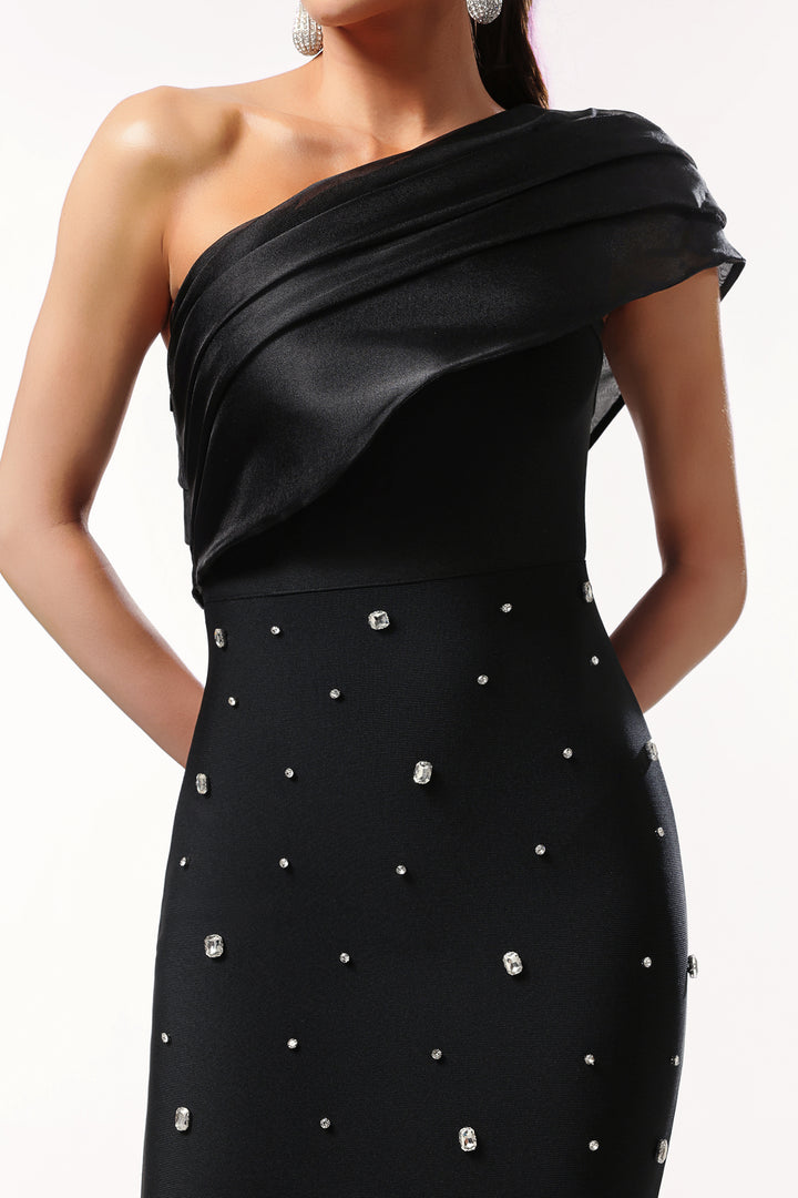 Ninon One Shoulder Sleeveless Diamond Bandage Maxi Dress