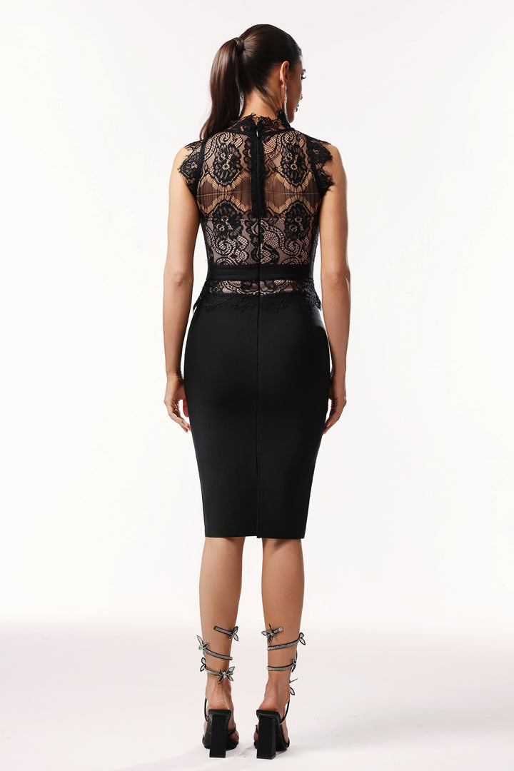 Priscilla Sleeveless Lace Bandage Midi Dress