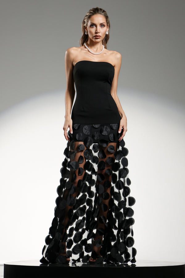 Falzer Sleeveless Netting Wafer Maxi Dress
