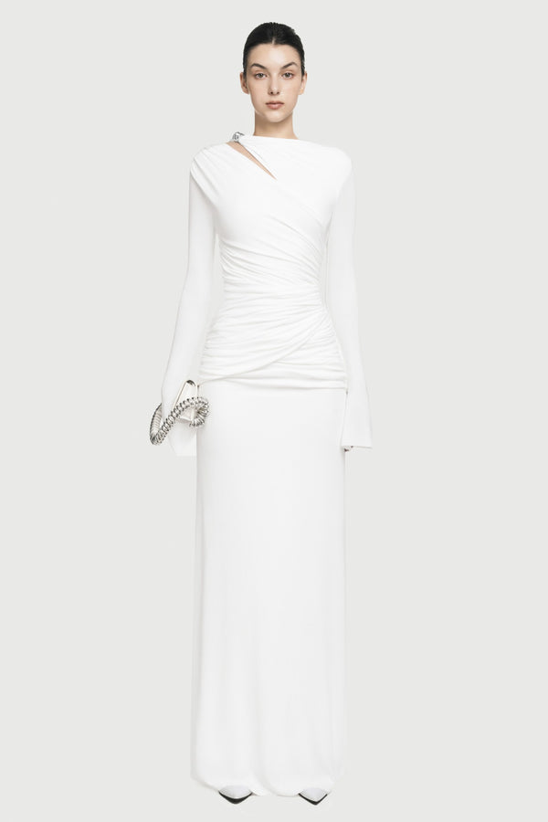 Long Sleeve Knit Round Neck Cut Out Maxi Dress