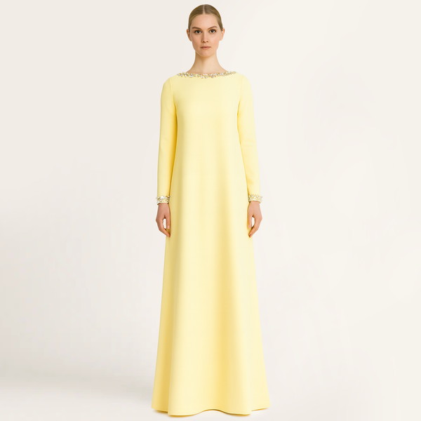 Amara Beaded Pale Yellow Long Dress