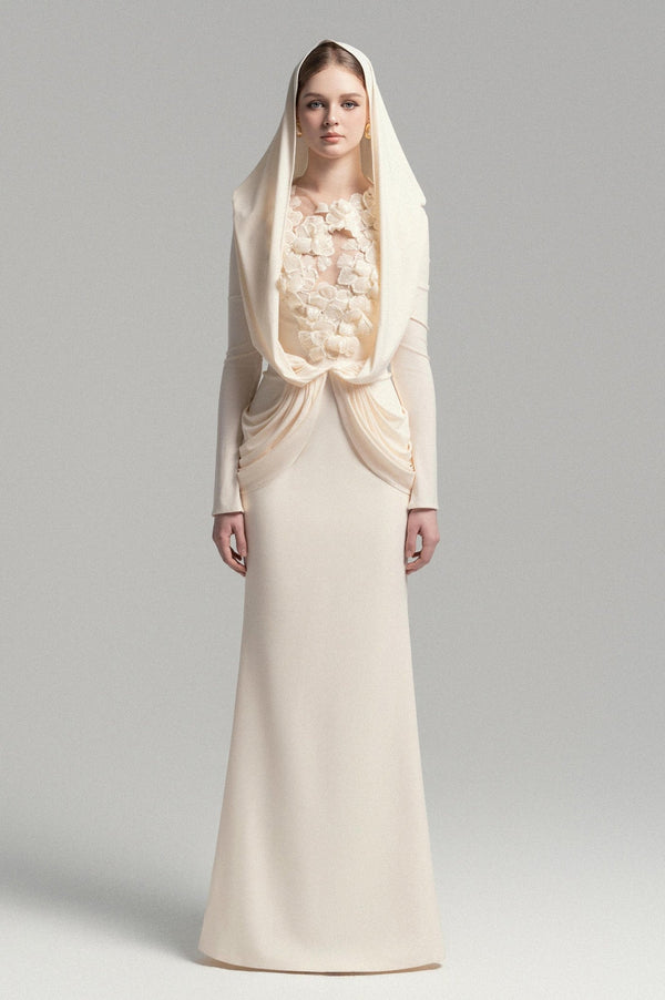 Mystique Hooded Lace Evening Maxi Dress