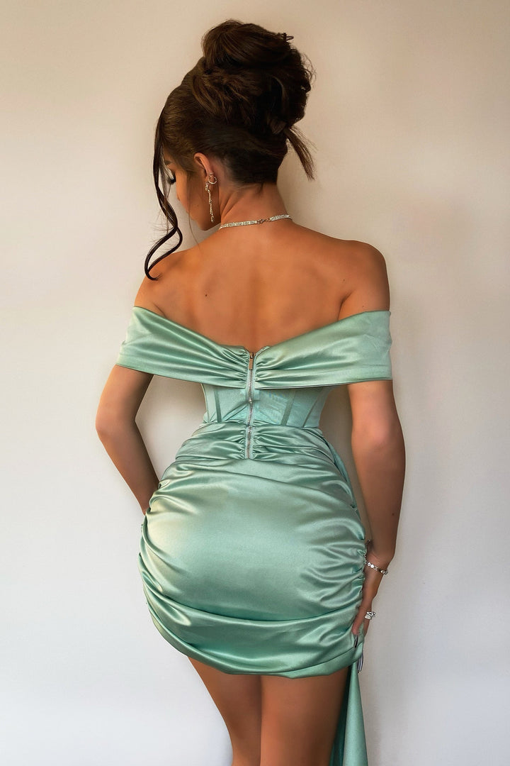 Corset Satin Mini Dress - Mint