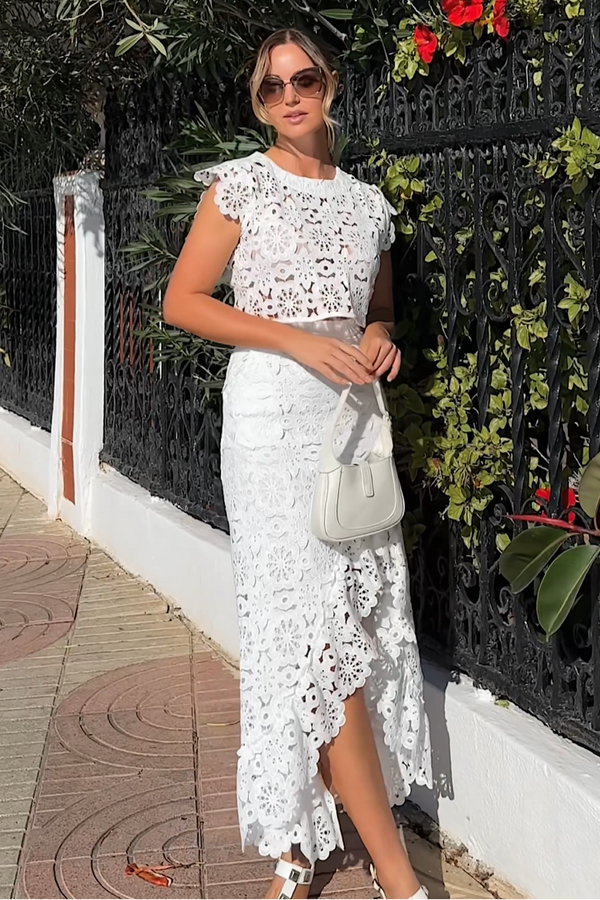 Polasa Side Slit Lace Set - White