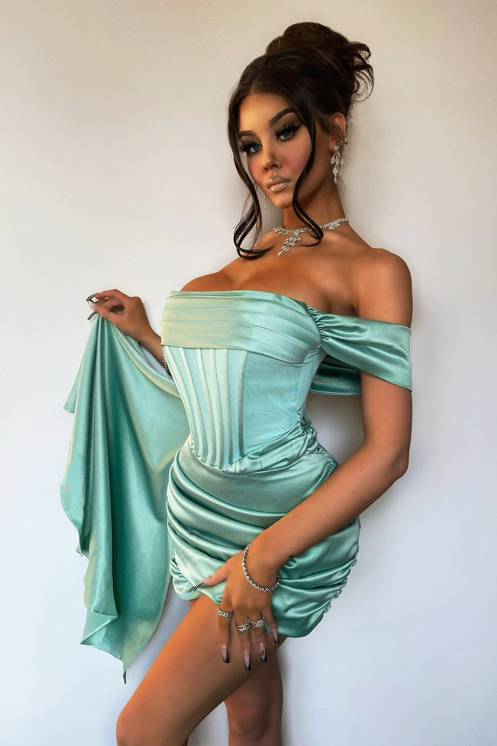 Corset Satin Mini Dress - Mint