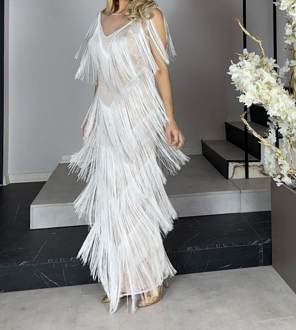 Rebecca V-Neck Sleeveless Tassel Sequin Maxi Dress