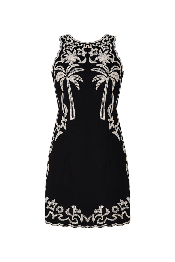 Eleni Sleeveles Round Neck Embroidery Mini Dress