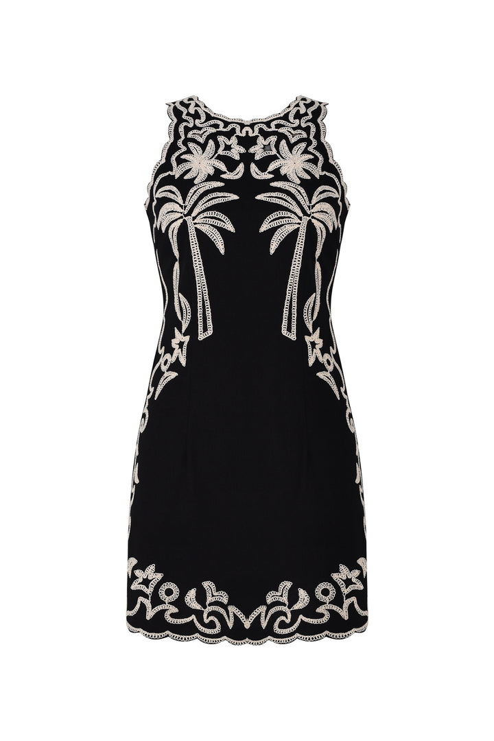 Eleni Sleeveles Round Neck Embroidery Mini Dress
