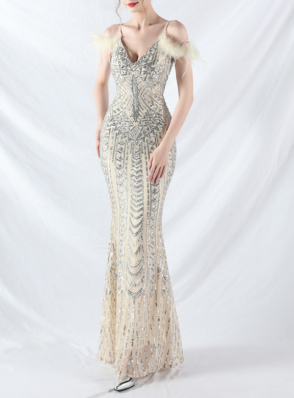 Trese Silver Sequined Fishtail Dress