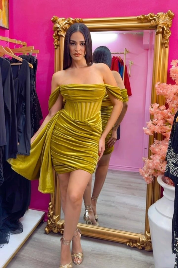 Elasa Velvet Corset Mini Dress - Yellow