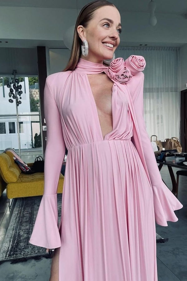 Kimmi Flower V Neck Strappy Maxi Dress