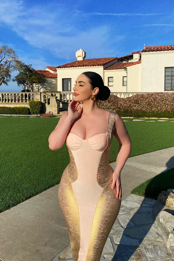 Cherye Metallic Midi Bandage Dress