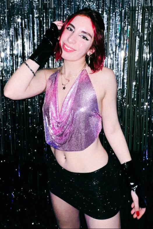 Yuki Metallic Mesh Top - Pink