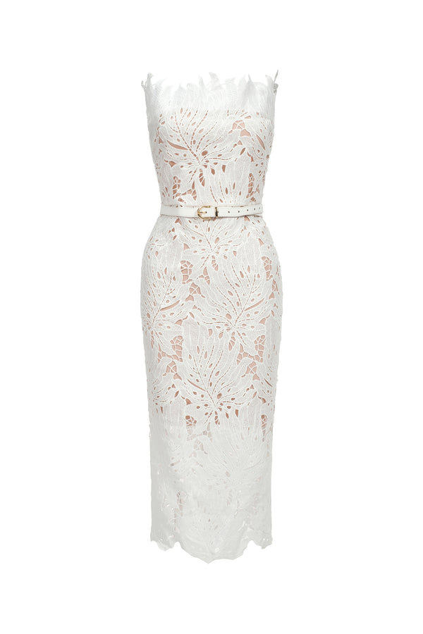 Stripe Strapless Lace Midi Bandage Dress